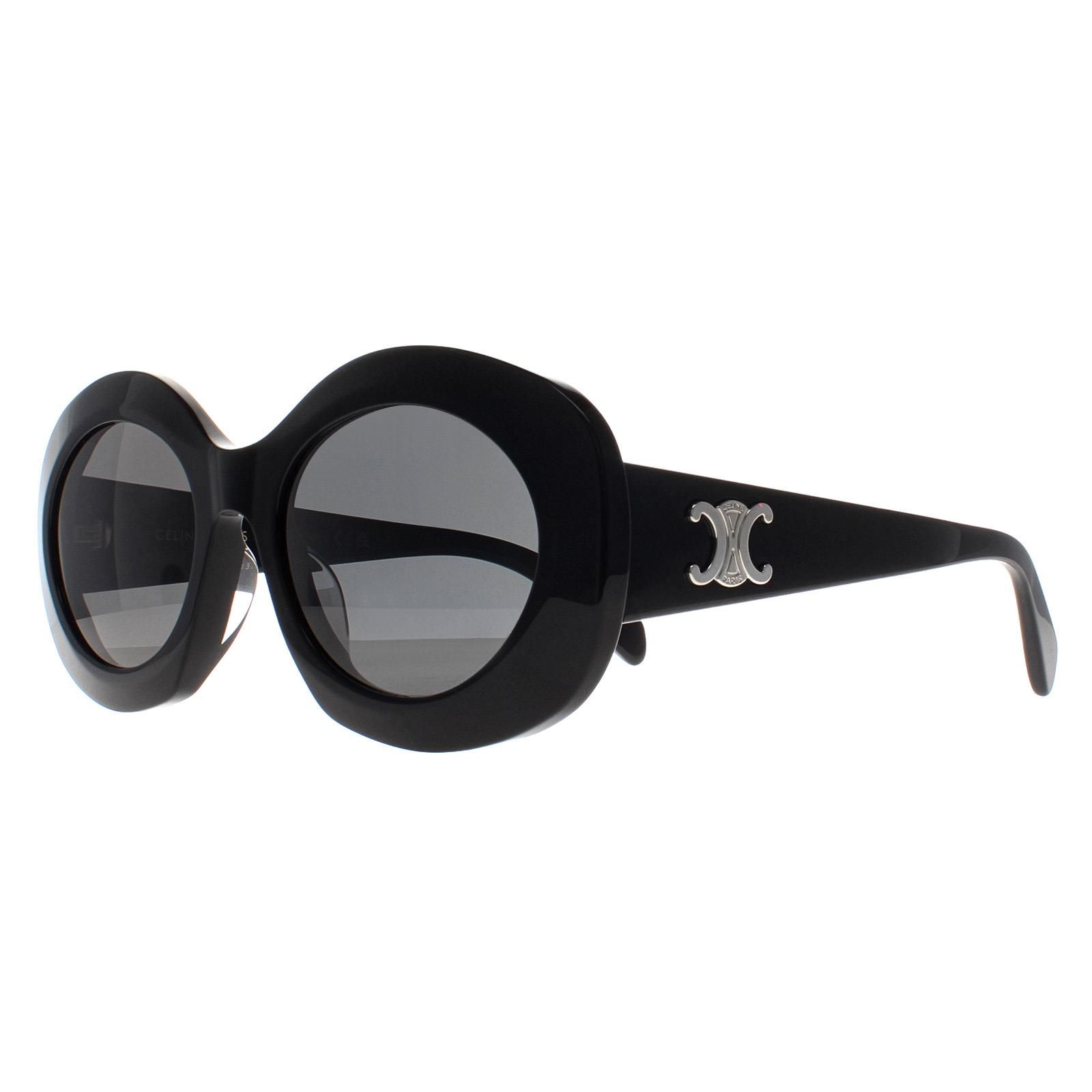 Celine Oval Shiny Black Smoke Grey Triomphe CL40292U