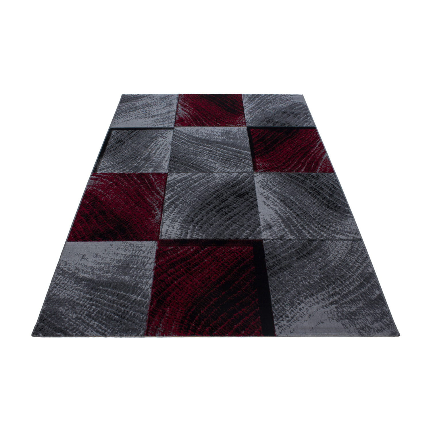 Dywan nowoczesny Plus kwadraty szaro-czerwony 200cm x 290 cm