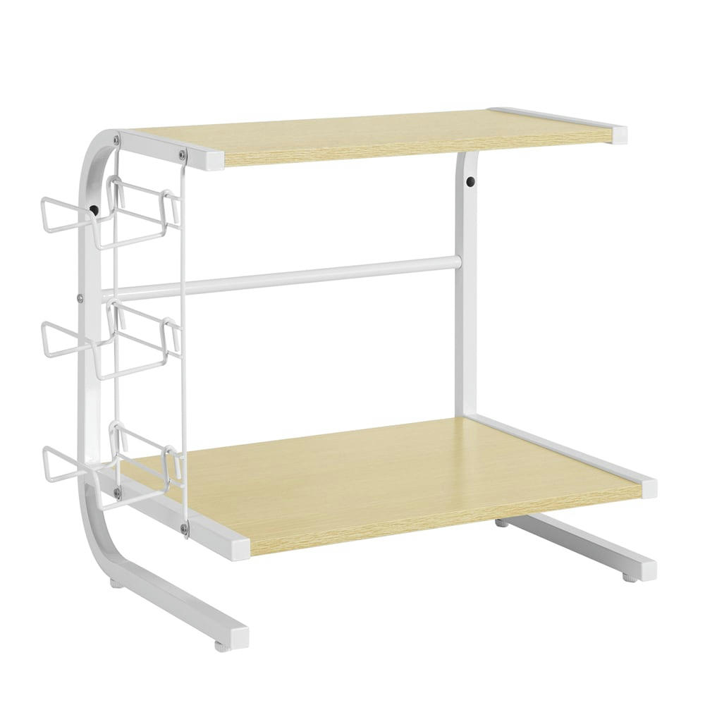 - Étagères micro-ondes de cuisine à cadre en métal blanc