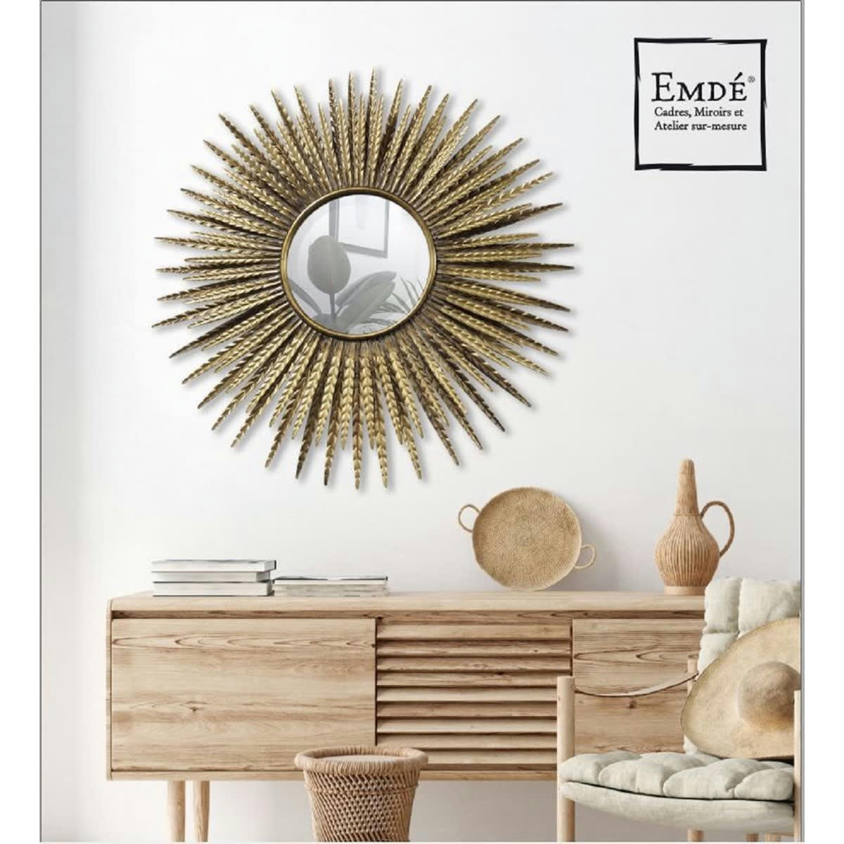 SOLEIL - Miroir soleil biseauté en métal or D88