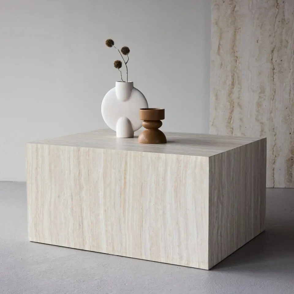 Salontafel Rechthoek - Beige Travertinlook MDF - 80x60x40cm - York