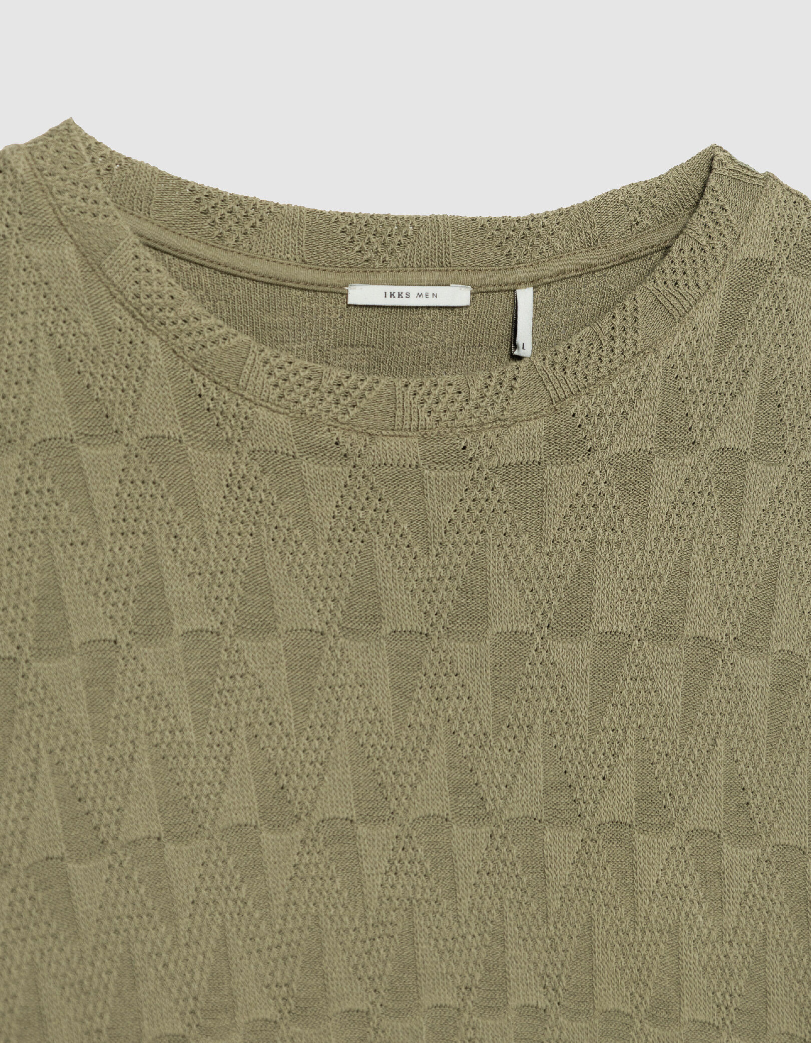 T-shirt col rond kaki maille relief Homme