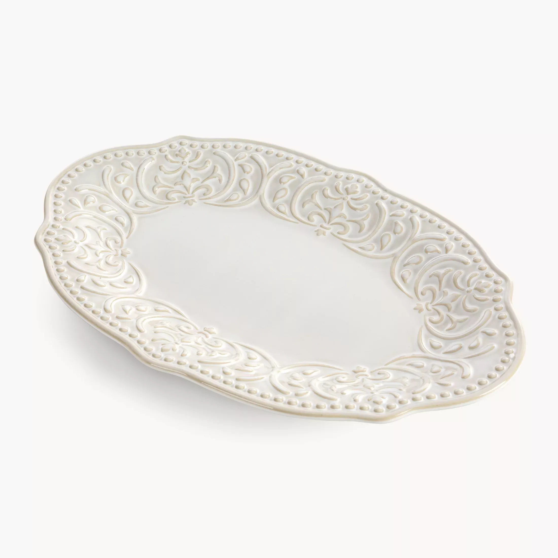 Patera ceramiczna dekoracyjna kremowa z ozdobnym wzorem 31x20x3 cm VENUS - kolekcja FOREST SUMMER