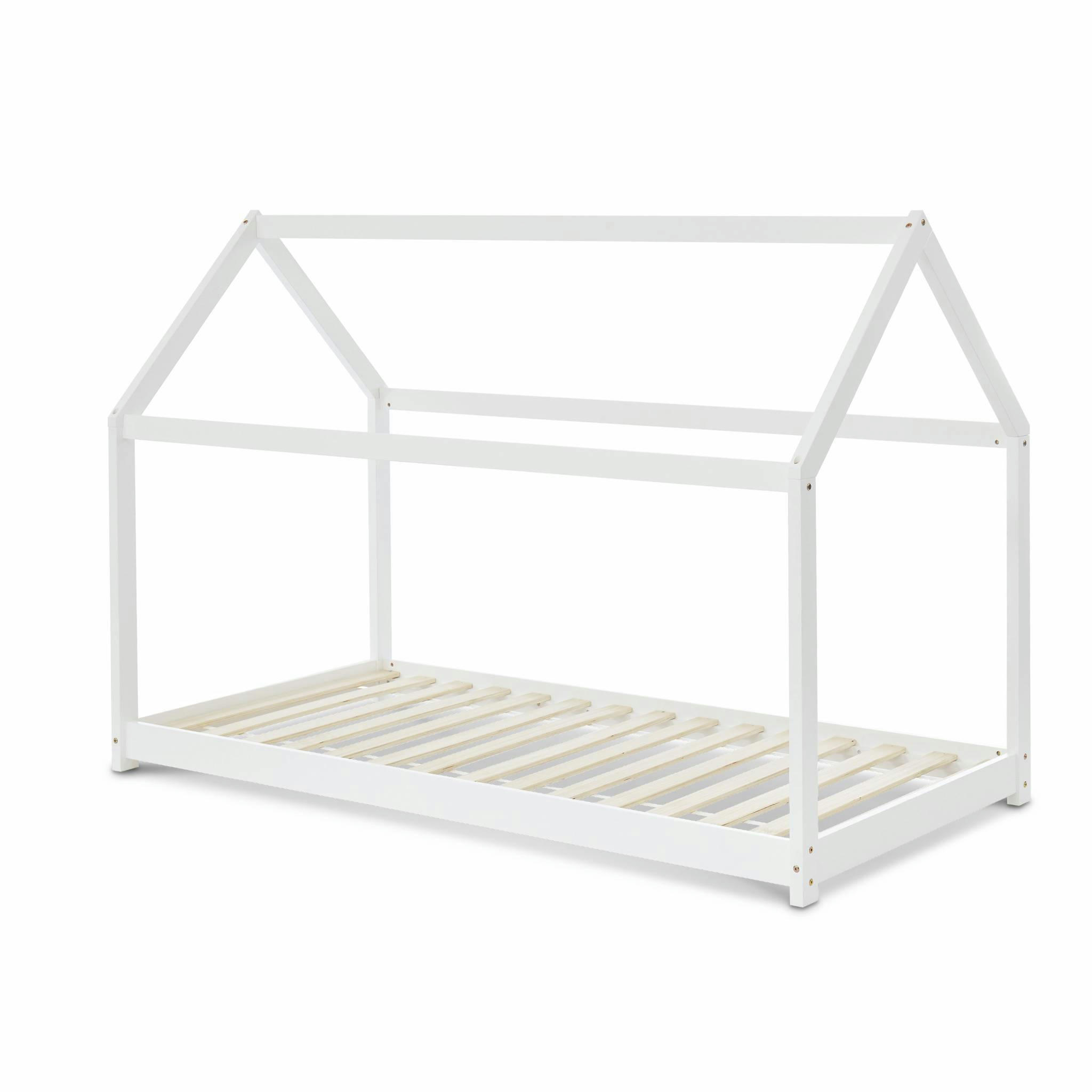 TOBIAS - Lit enfant cabane bois massif en pin naturel blanc