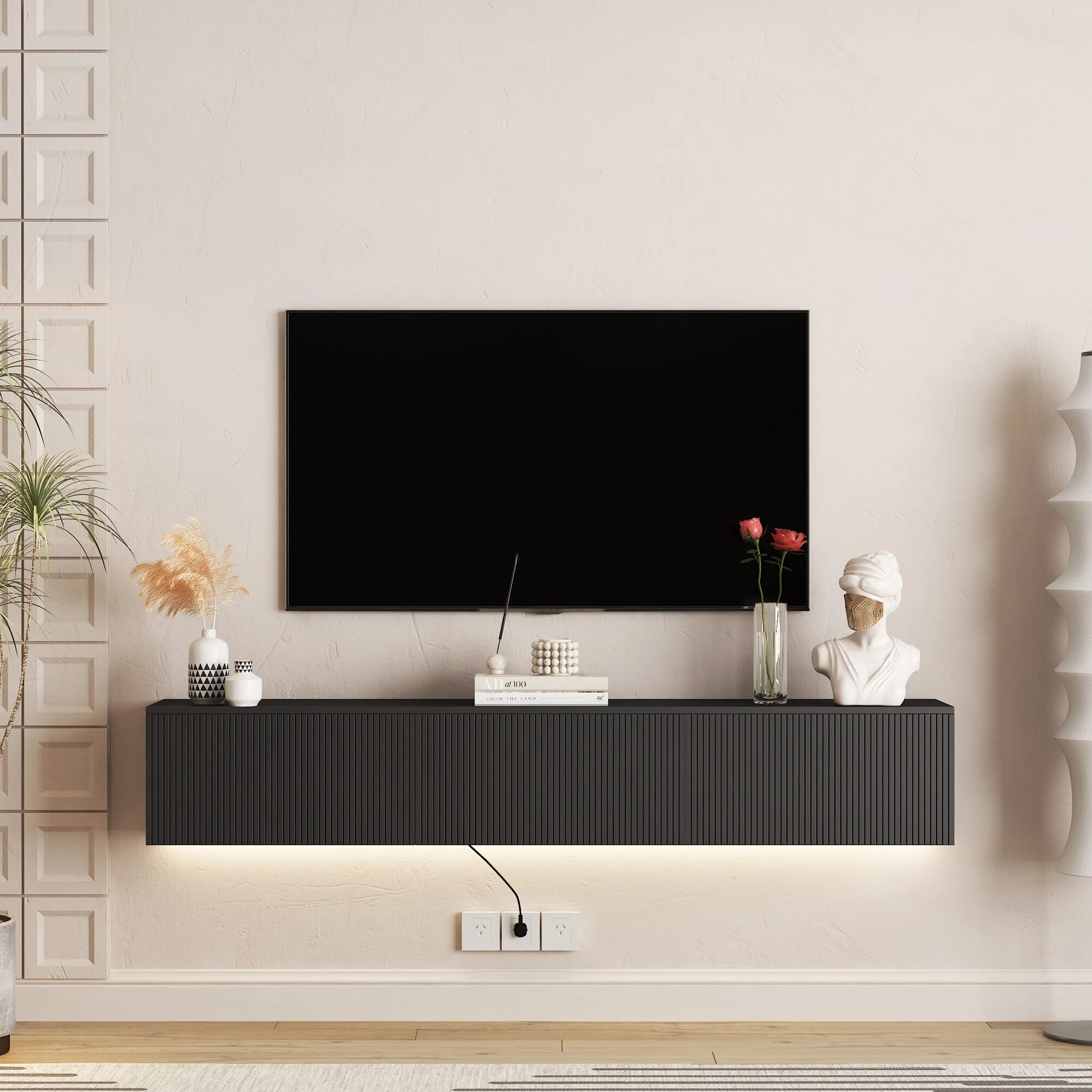 Floating TV Stand Wall Mounted with 16 Color LEDs, 69 Modern TV Stand, Floating TV Cabinet Entertainment Center