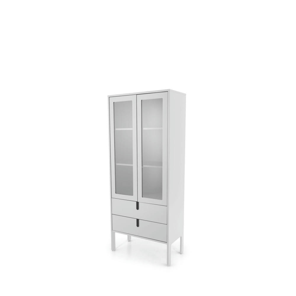UNO - Vitrine en bois 2 portes 2 tiroirs H178cm blanc