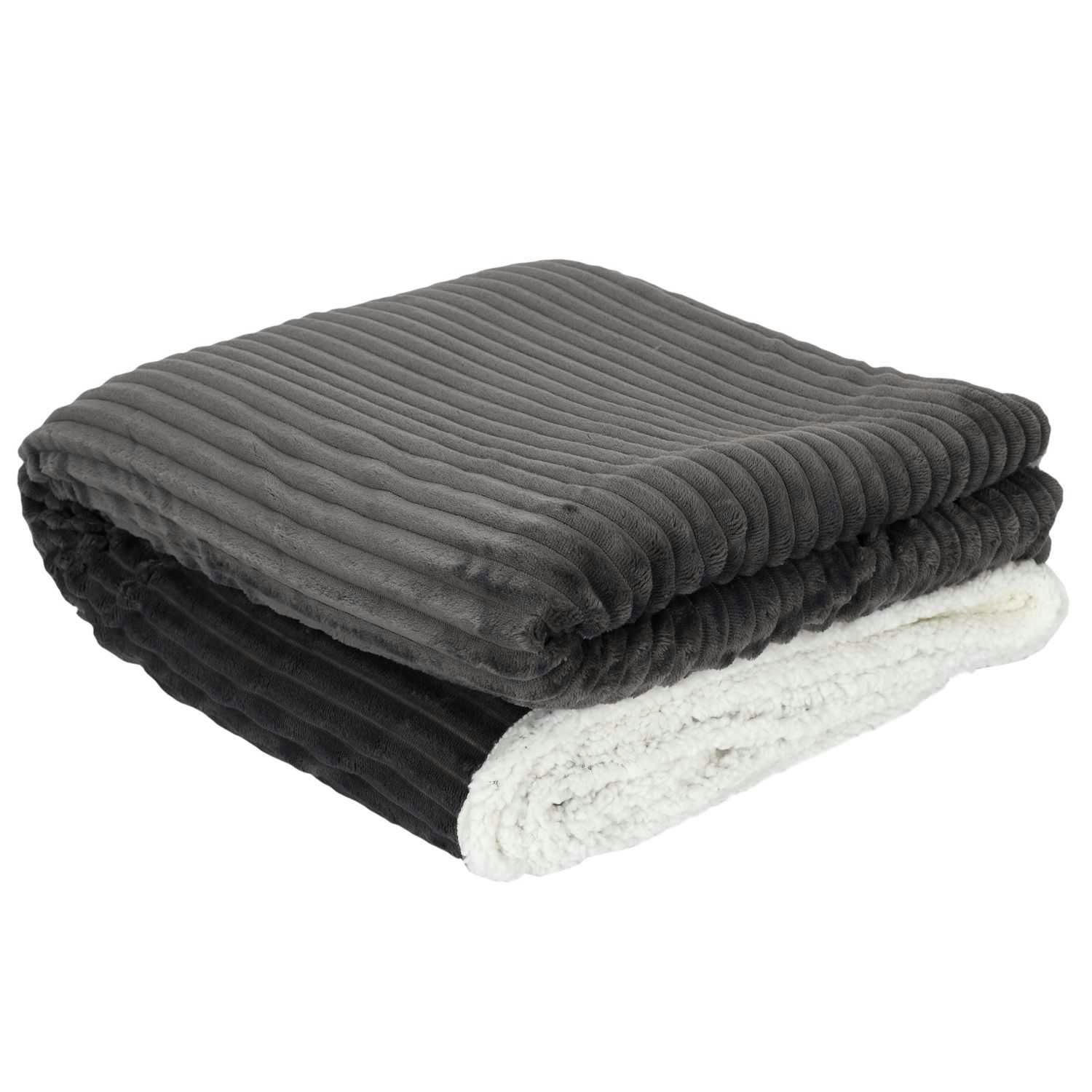 - Plaid flanelle côtelé 180x220cm gris