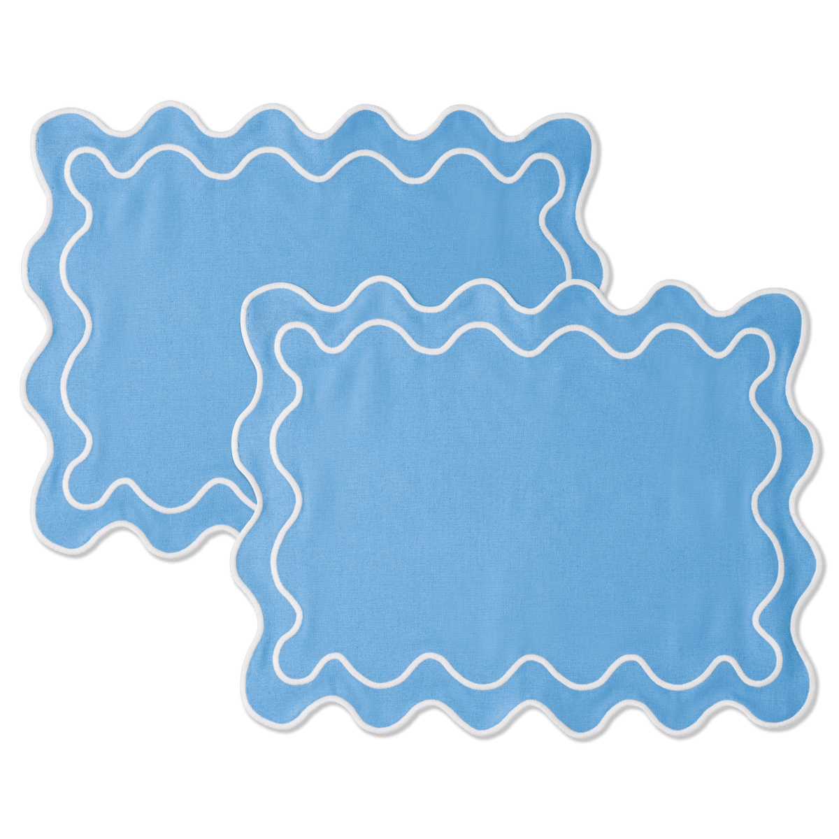 Kulu Club placemats Wavy - linnenmix - blauw/wit - set van 2