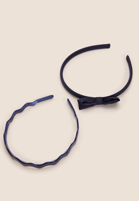 Girls 2pk Navy Bow & Wavy Headbands
