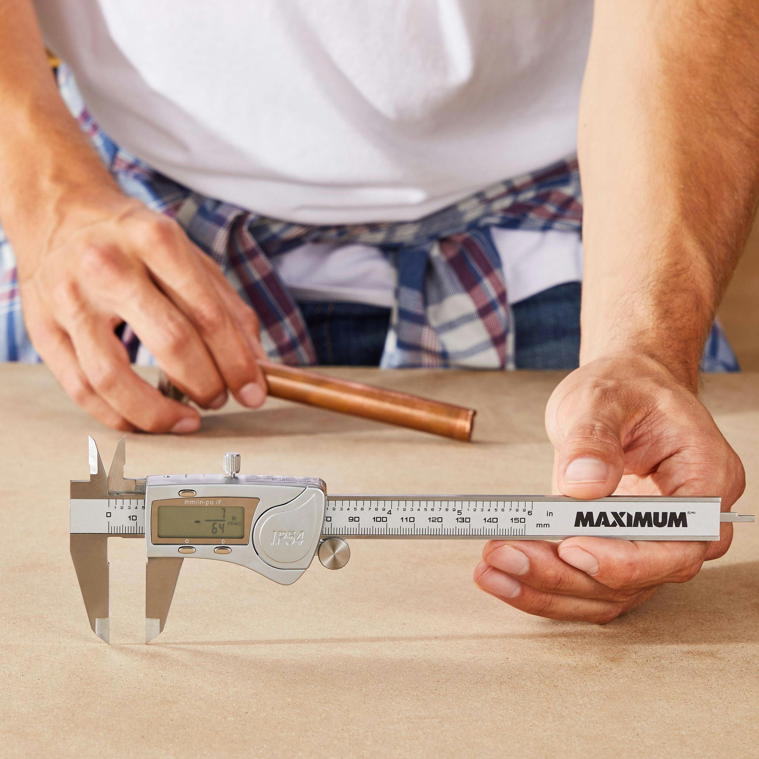 MAXIMUM Professional Digital Caliper with LCD Screen, mm/inch Conversion Switch, Automatic Shutoff, 6-in