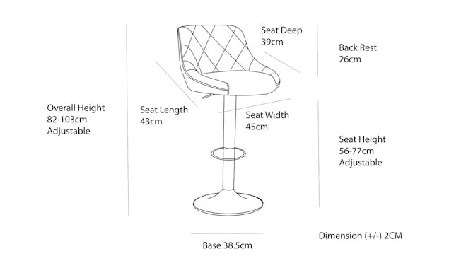 2 Diamond Style Padded Leather Barstools (Black) w/ Adjustable Height