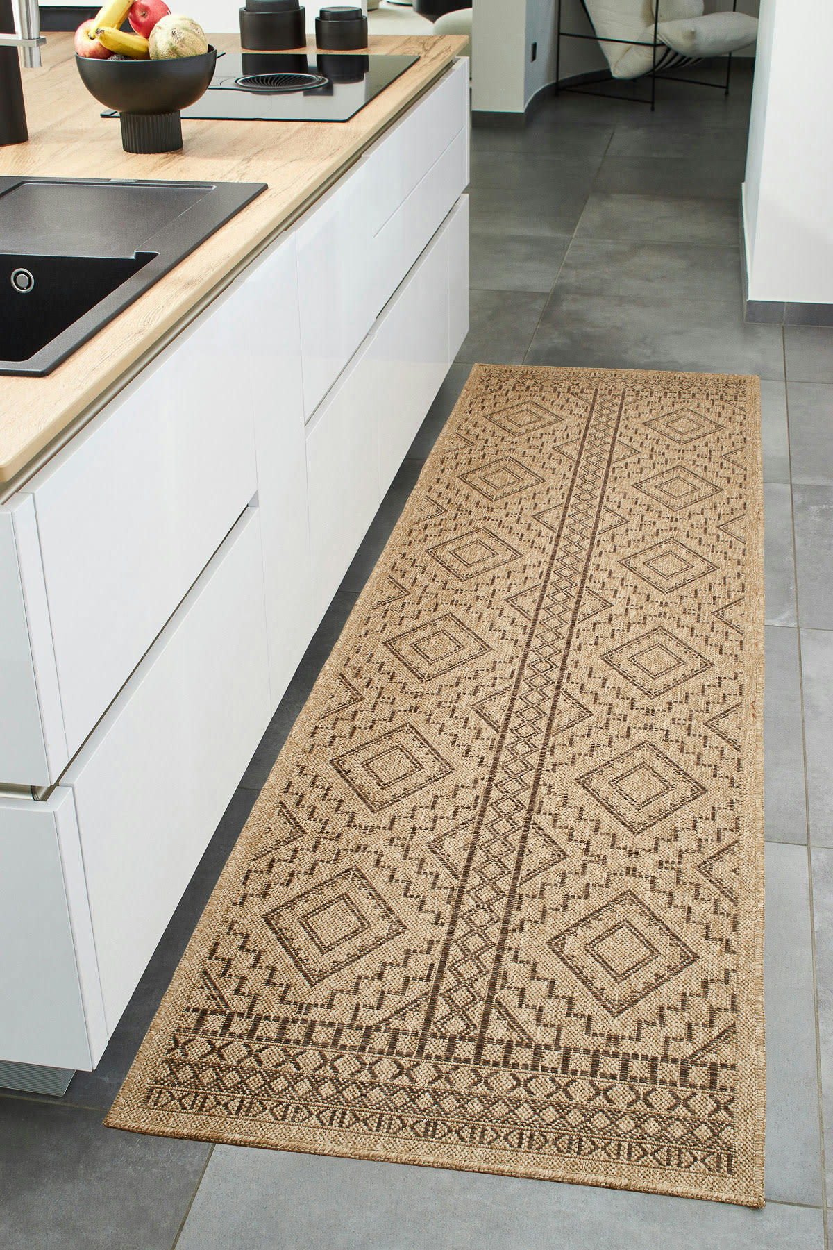 NATURE - Tapis intérieur et extérieur aspect jute motif géométrique 60x180