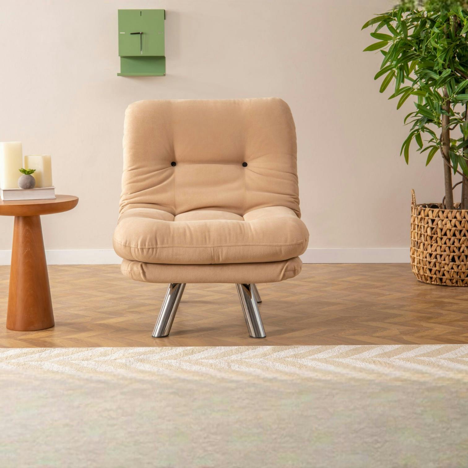 Fauteuil convertible banquette beige pieds chromés CUSCO