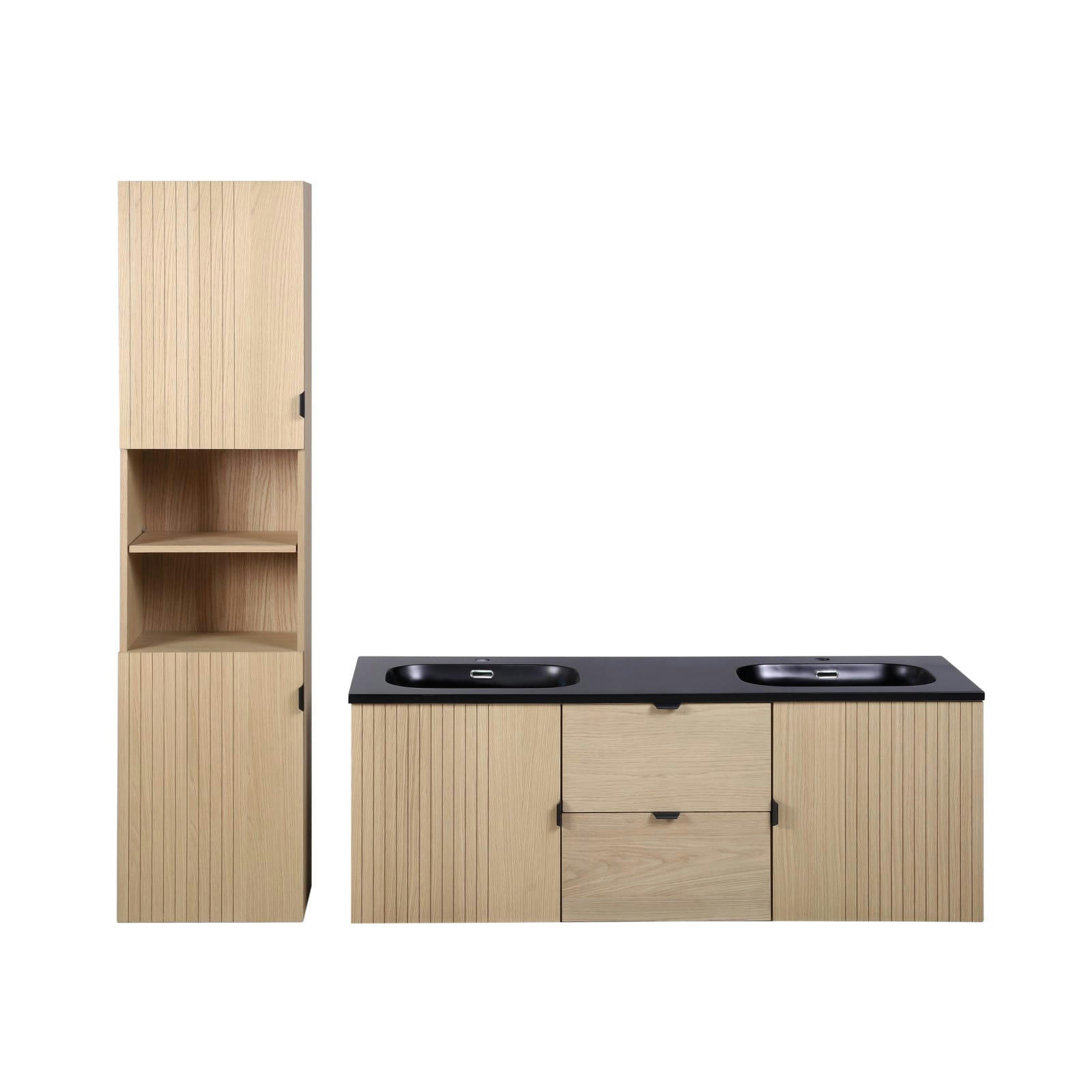 STUDIO - Meuble double vasque 140cm chêne STUDIO suspendu + colonne