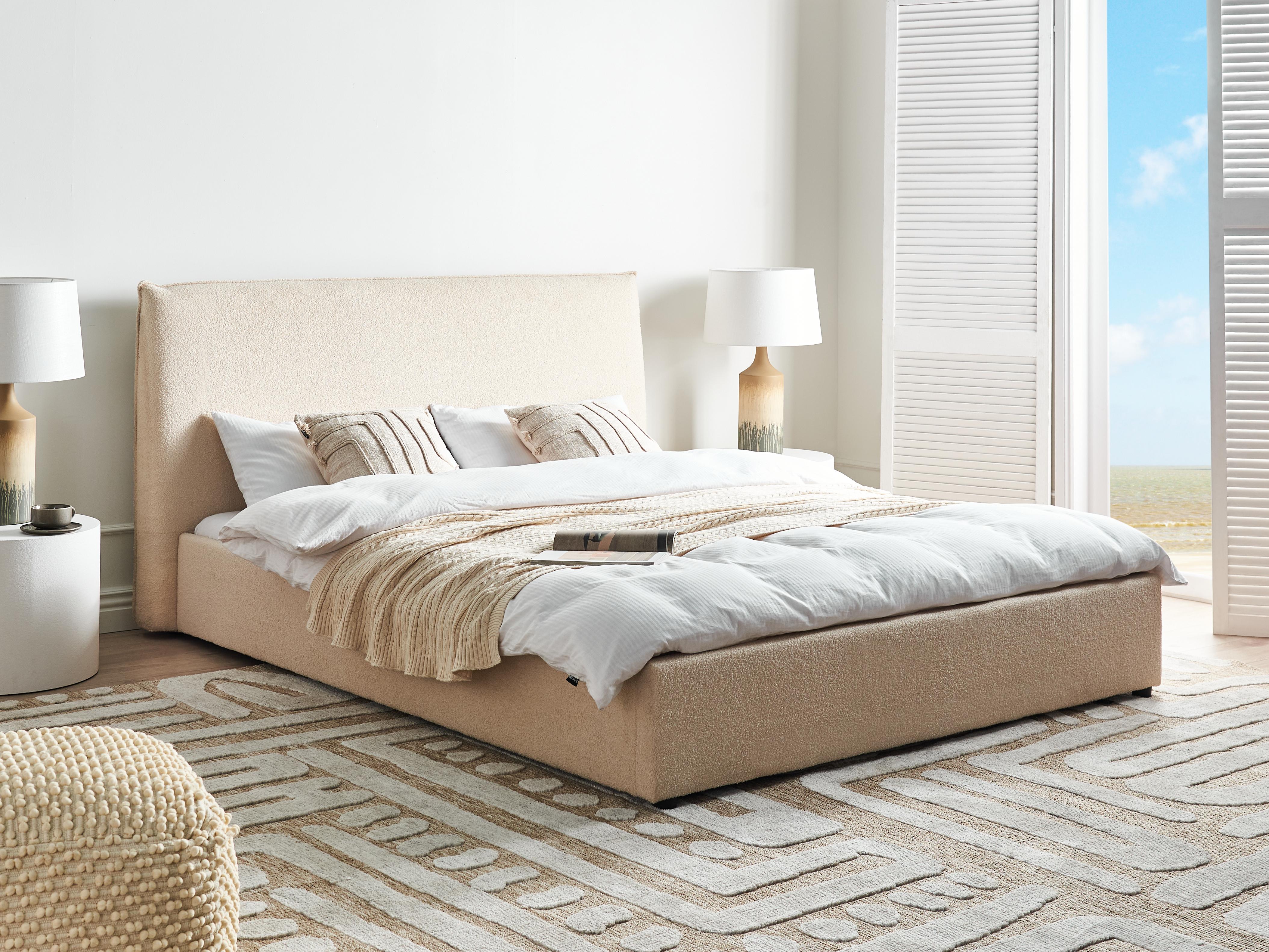 Bed Boucle LAVAUR 160 x 200 cm (EU King Size) Beige
