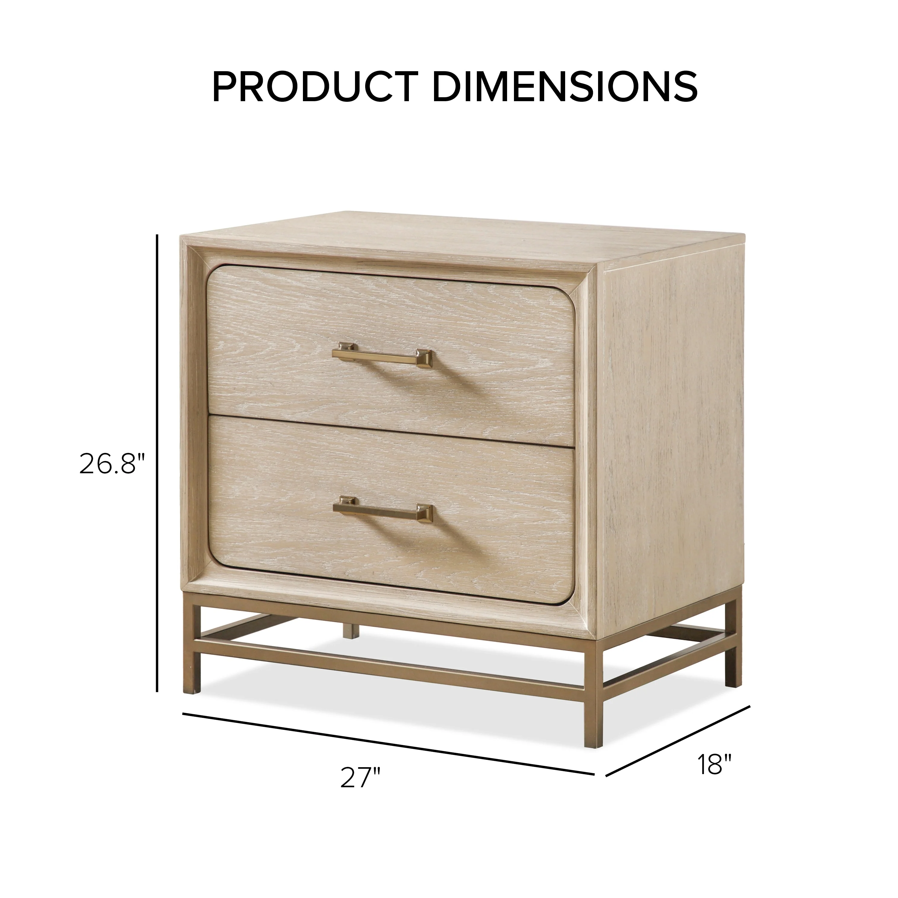 Furniture of America Drayden Transitional Oak Solid Wood 2-Drawer Nightstand with Metal Legs