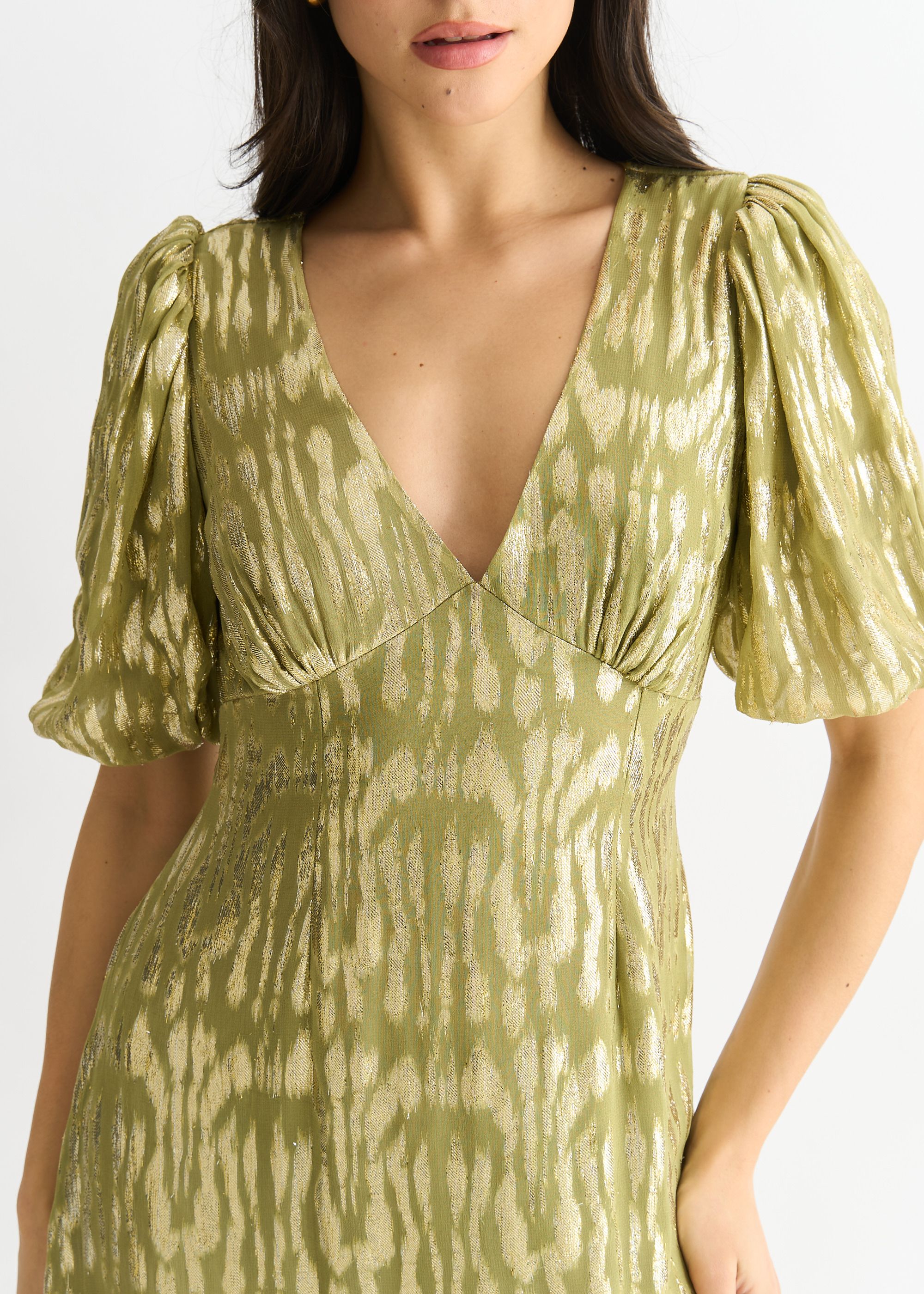 Gini London Green Viscose Animal Jacquard Occasion Midi dress