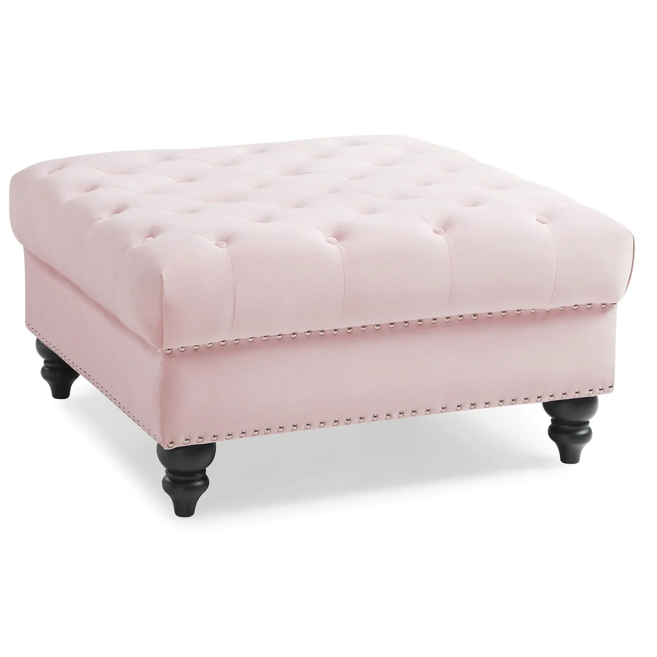 Velvet Upholstered Tufted Ottoman - 35 - Pink