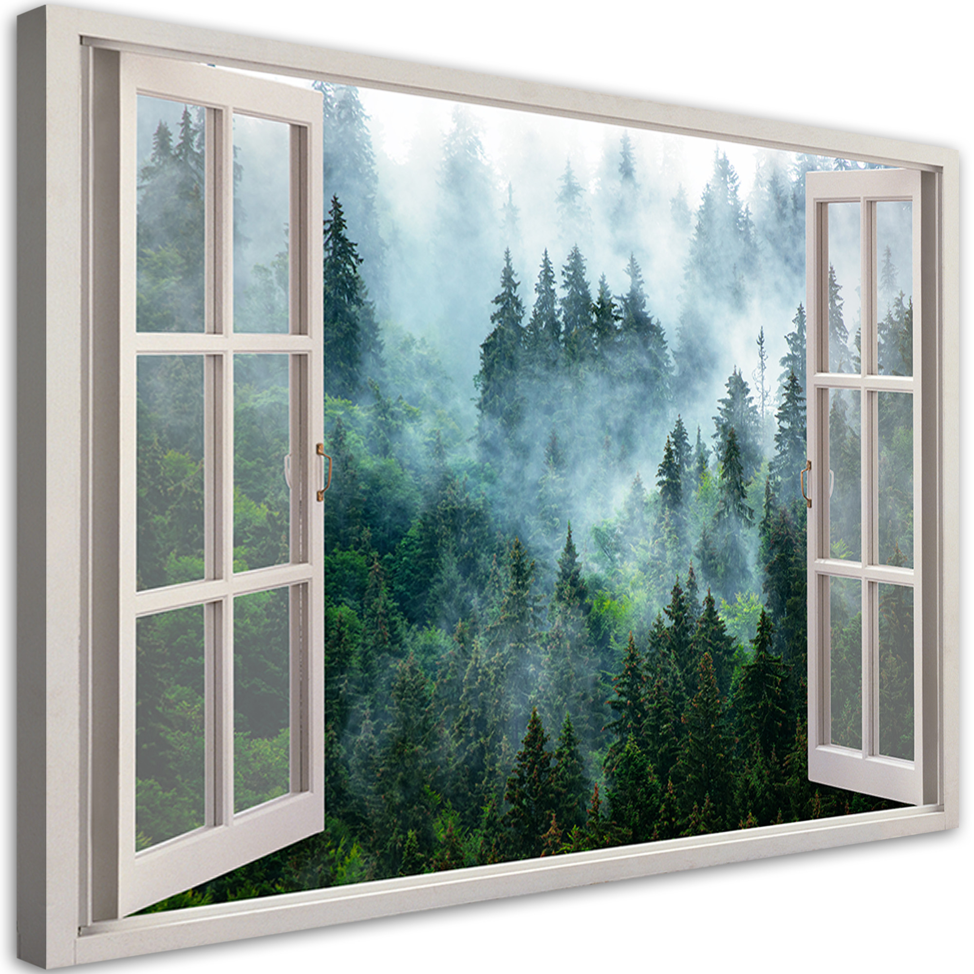 Feeby Obraz, Okno Zielony las we mgle natura 60x40