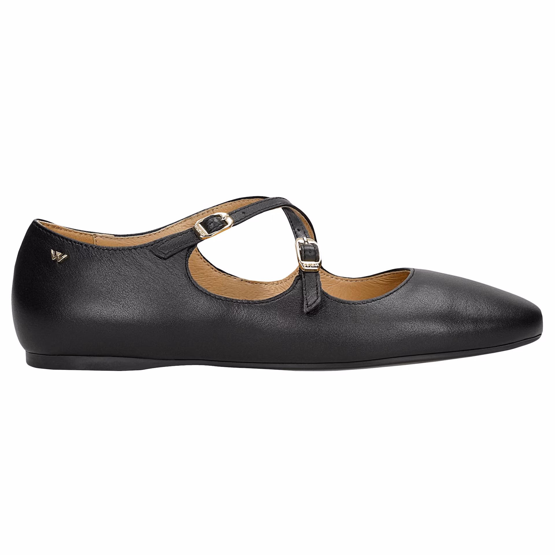 Czarne skórzane baleriny damskie ze skrzyżowanymi paskami