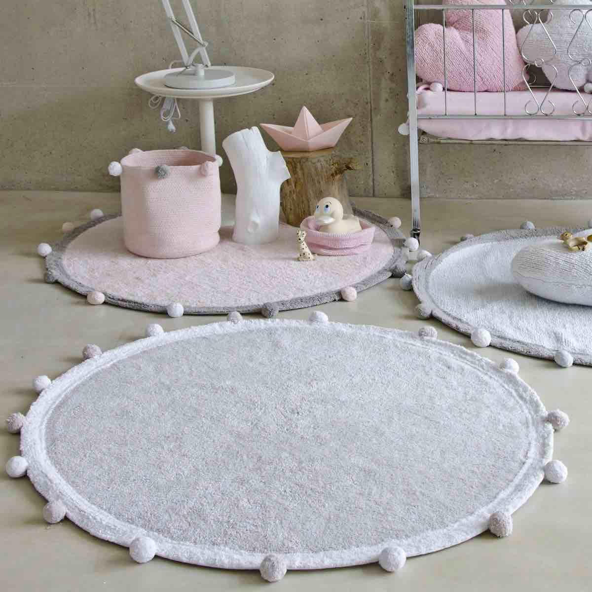 BUBBLE - Tapis coton rond gris D120