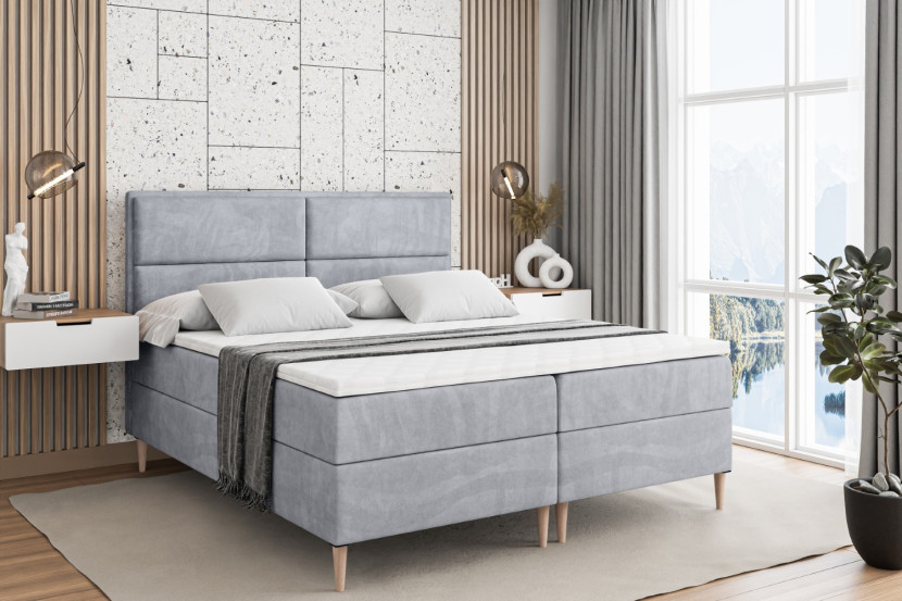 Łóżko kontynentalne z pojemnikiem, materacem i nóżkami AURA-FD 120x200 cm
