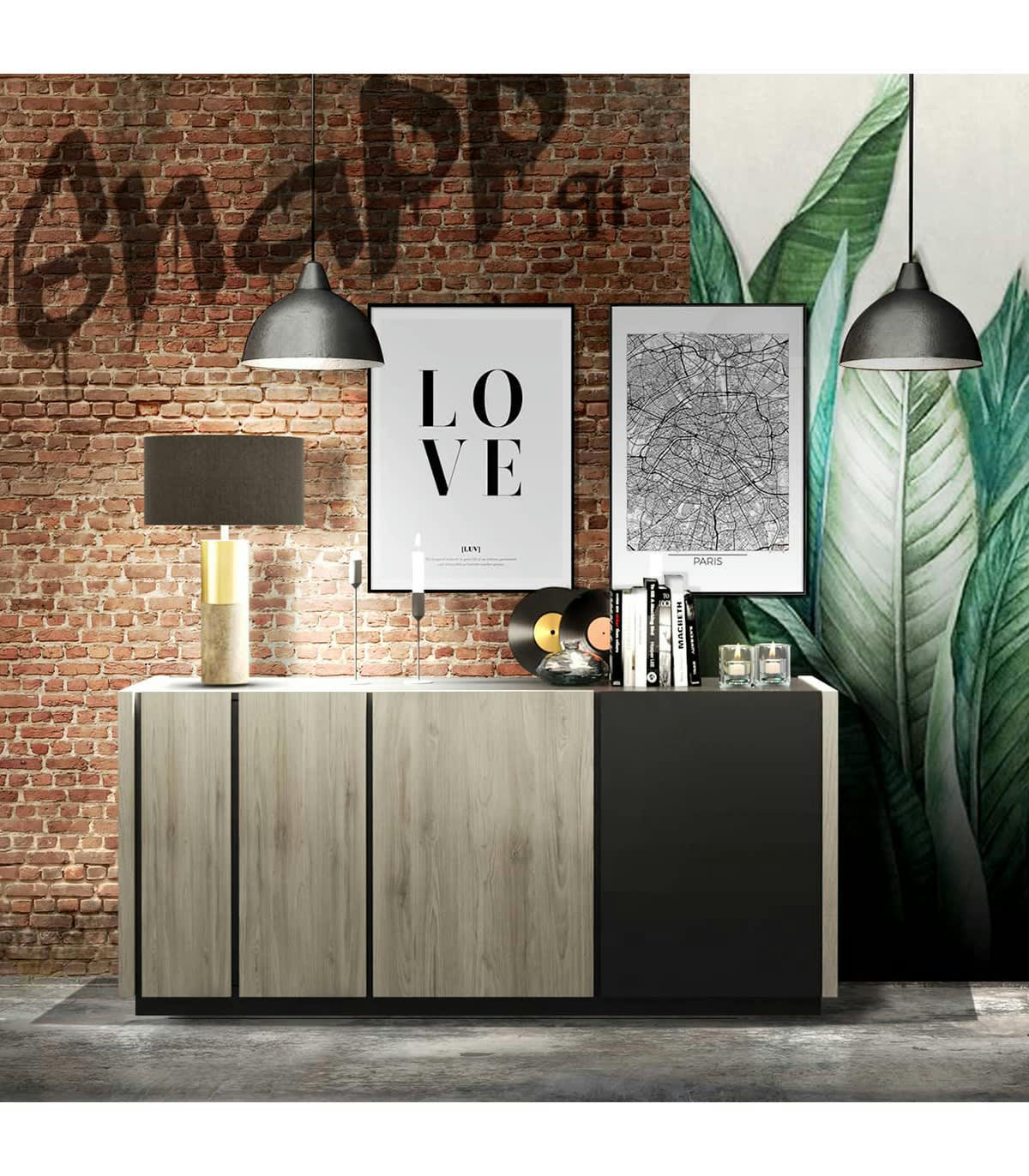 SNAPP - Buffet 3 portes style loft L180cm