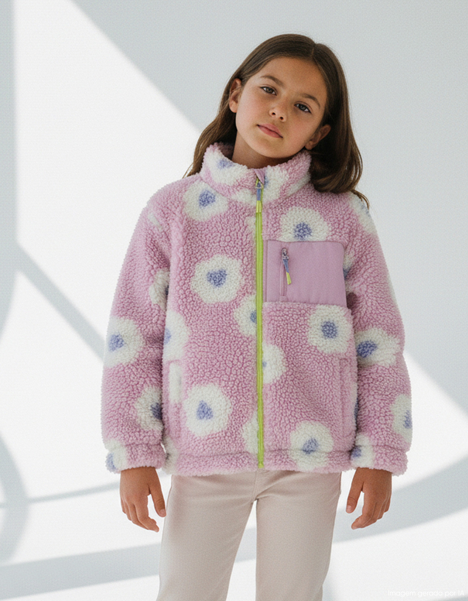 Casaco de Sherpa, Menina, Rosa Claro