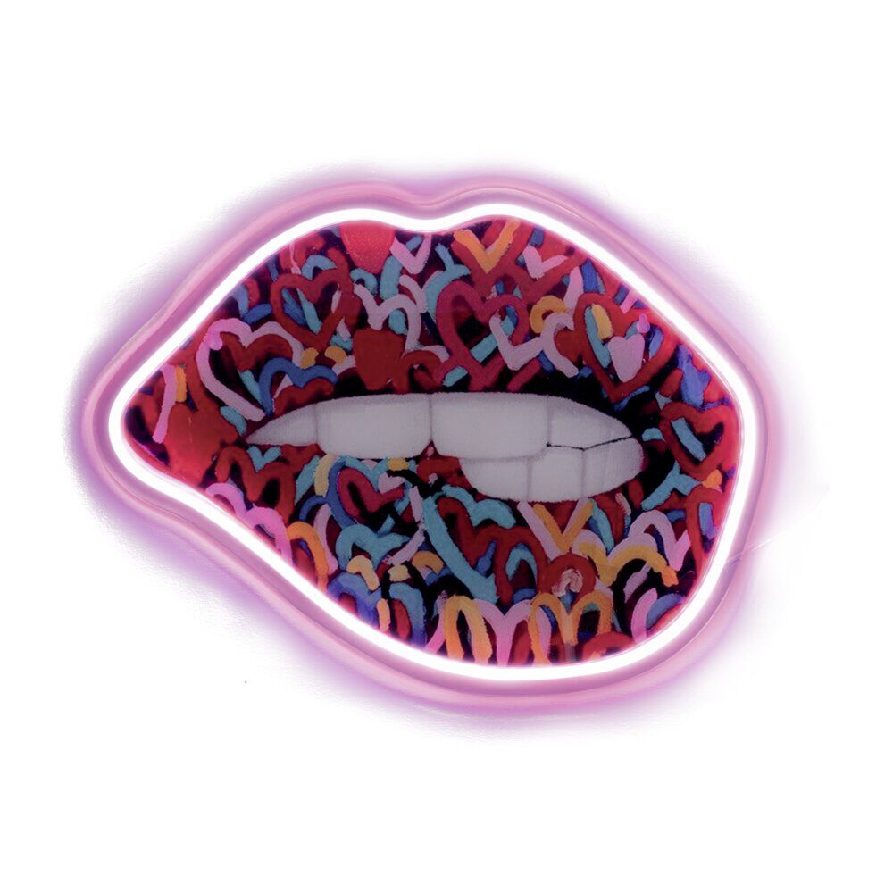 Tableau forme bouche street art PVC avec contour néon rose 30x40cm