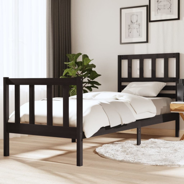Rama łóżka czarna 75x190 cm lite drewno