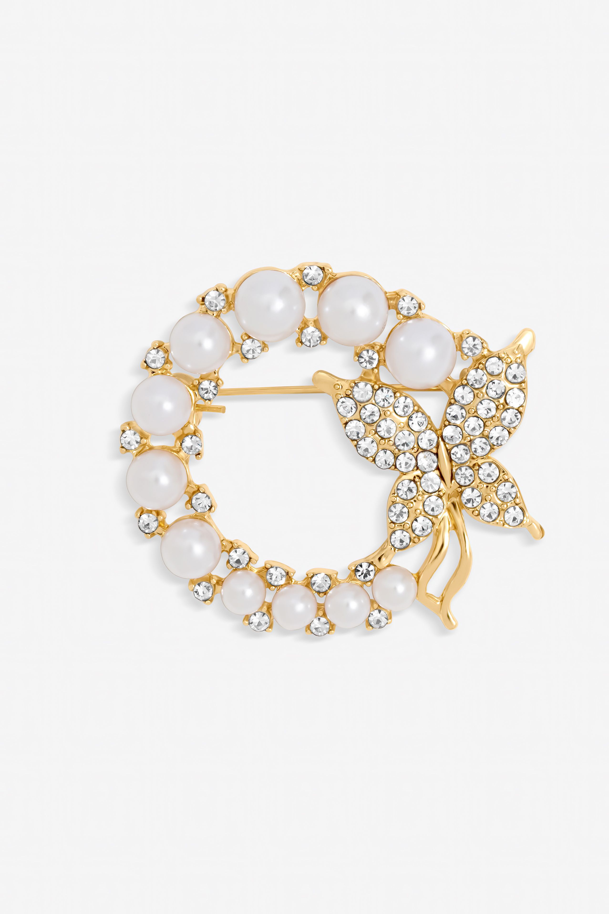 Jon Richard Gold Plated Pearl and Butterfly Brooch - Gift Box