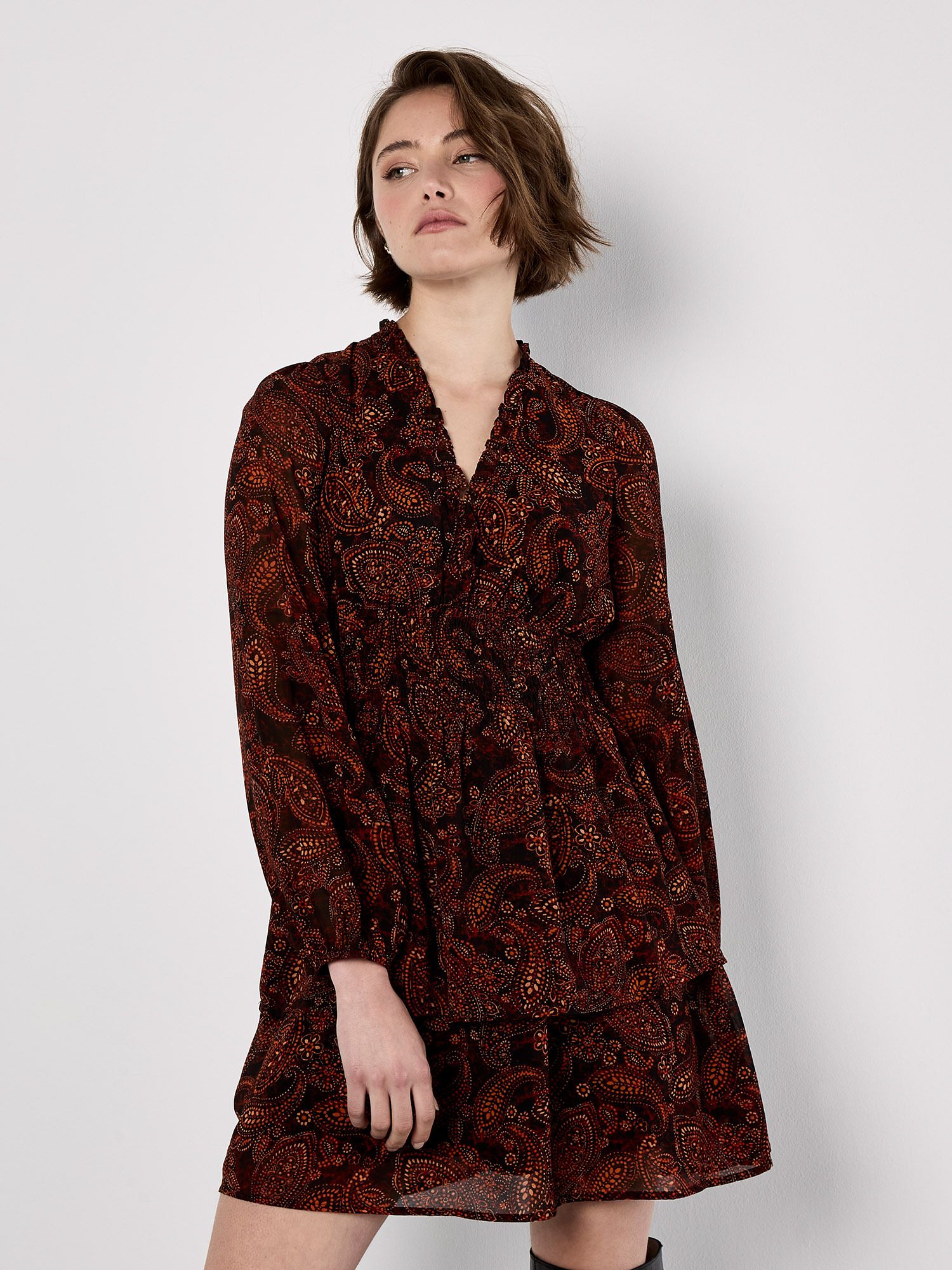Apricot Batik Paisley Mini Dress