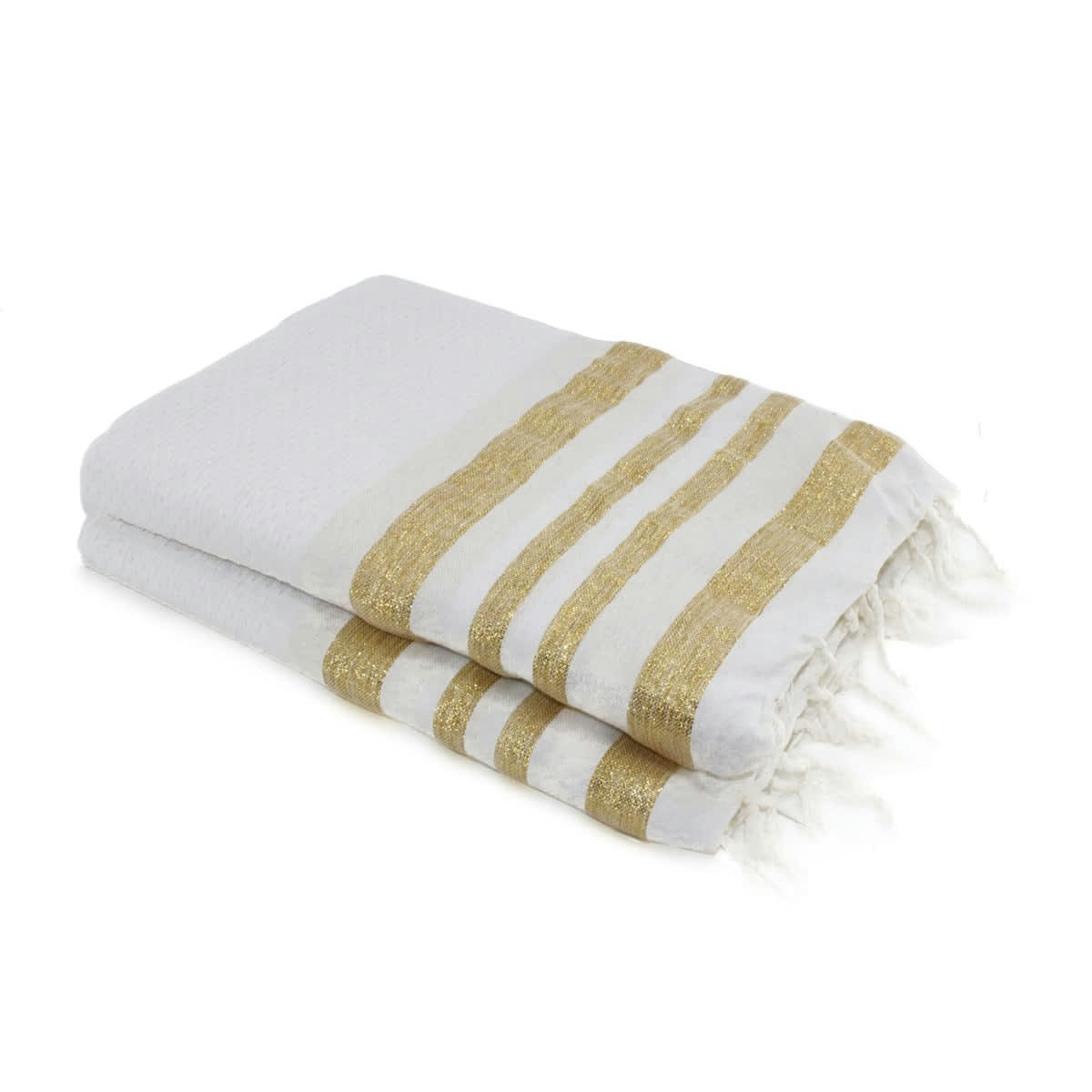 HAMPTONS - Fouta XXL coton  200x200 blanc / or