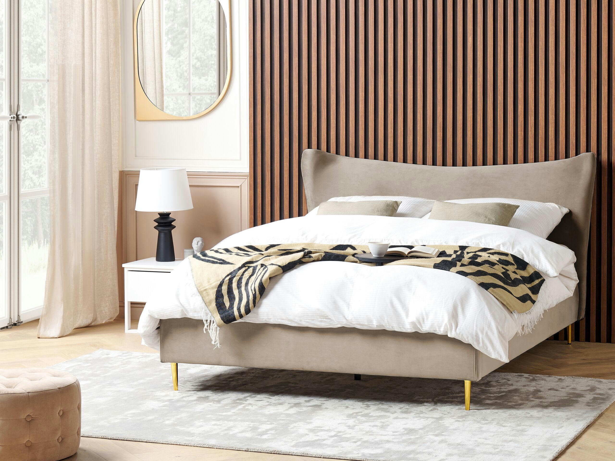 CHALEIX - Lit double en tissu gris 180x200