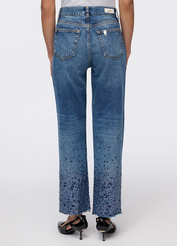 Jeans straight con paillettes