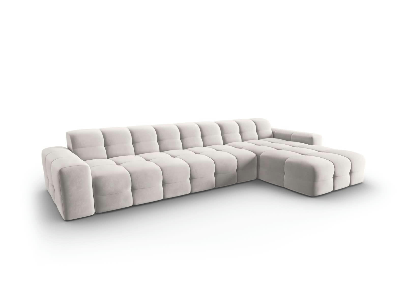 KENDAL - Canapé d'angle droit 5 places en tissu velours gris clair