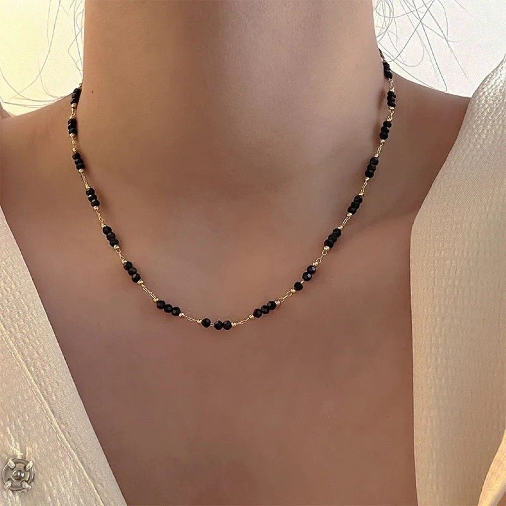 The Colourful Aura Handmade Black Crystal Beaded Indian Asian Nazar Mangalsutra Choker Necklace