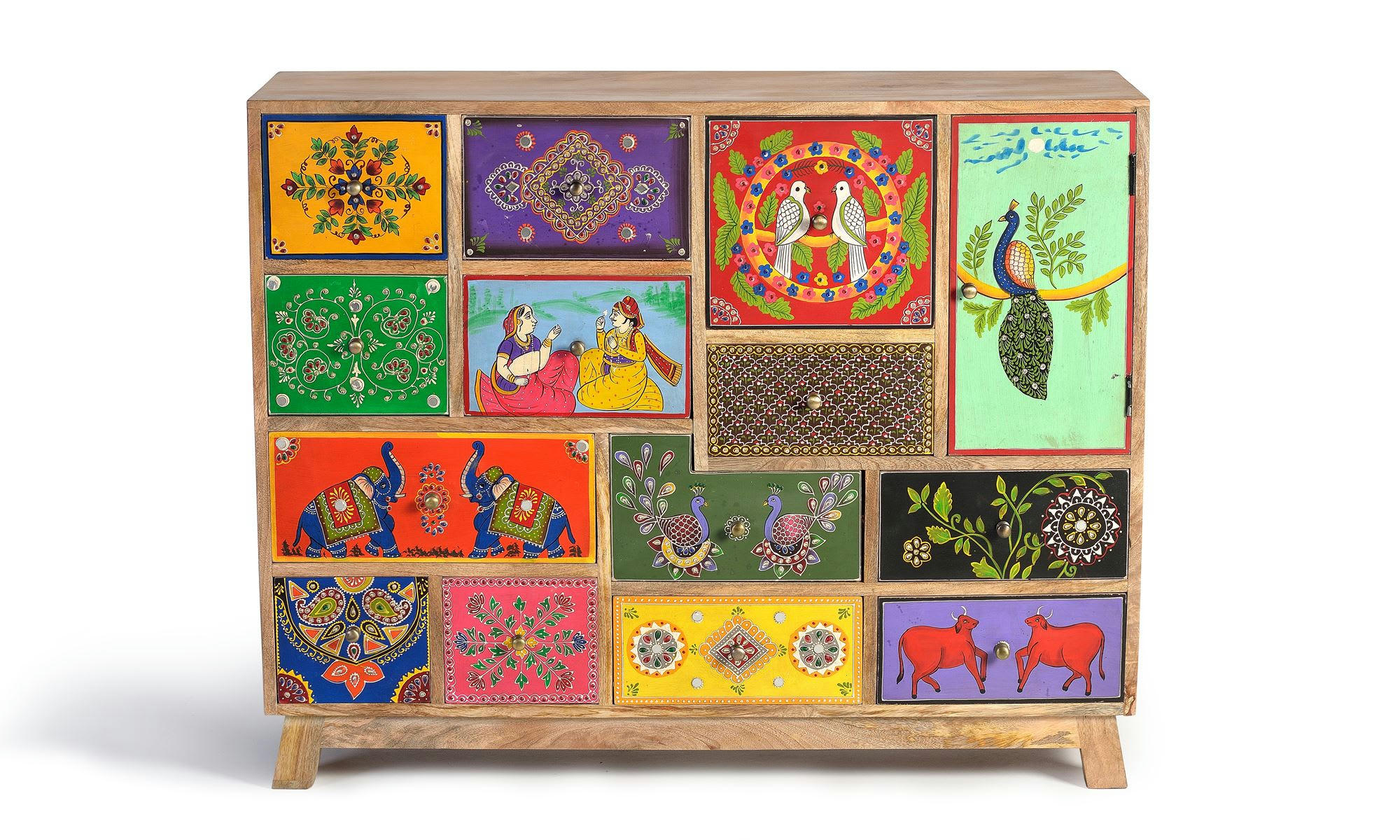 - Commode multicolore en manguier peint à la main