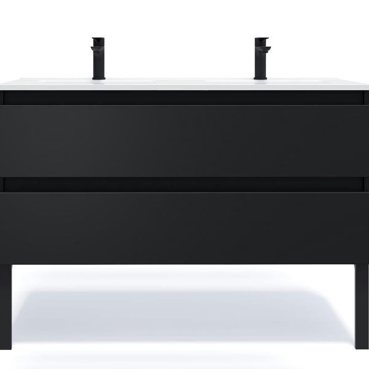 HUDSON - Meuble salle de bain 2 vasques posées 120cm 2 tiroirs Noir