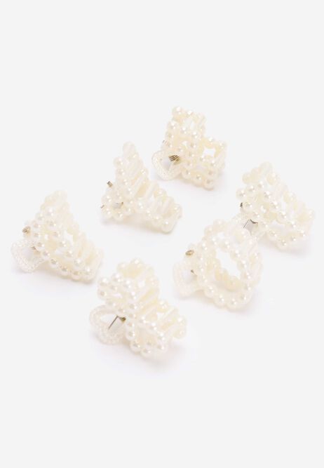 Womens 6pk White Pearl Mini Hair Clips