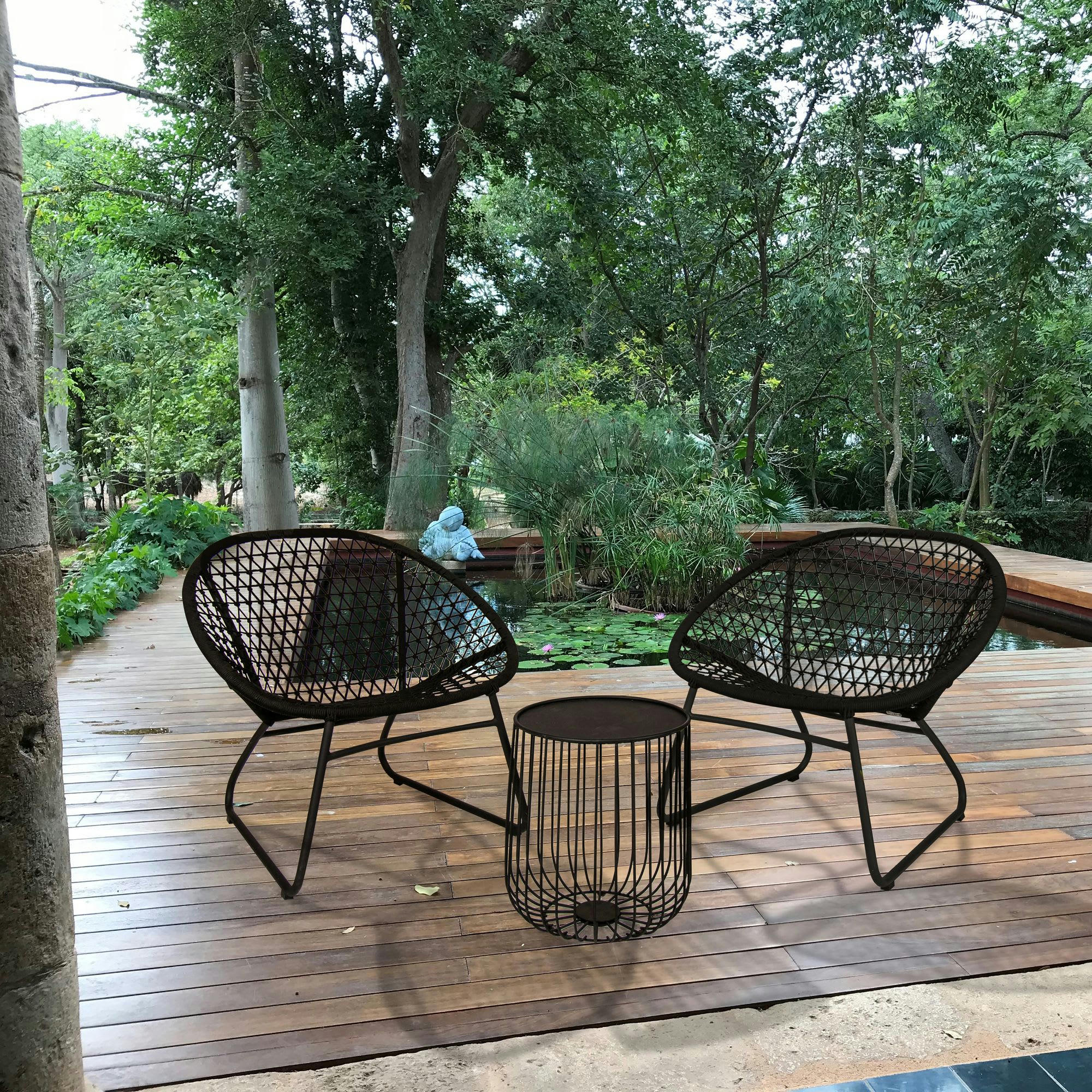 BAO BAO - Salon de jardin en métal et corde noire 2 places