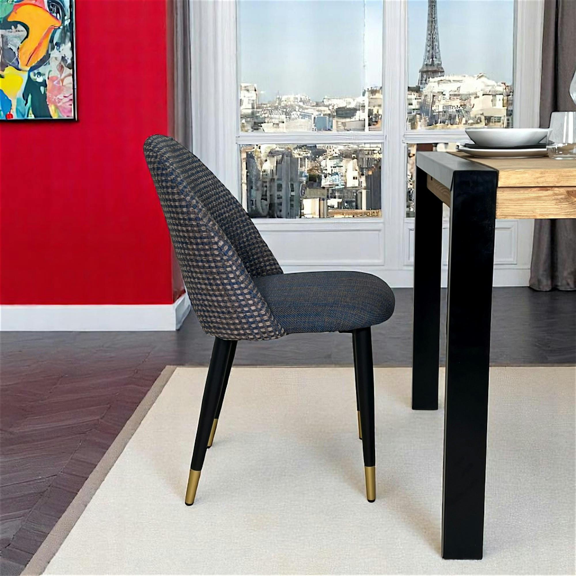 Chaise salle à manger tissu quadrillé bleu foncé (lot de 2) MALMOE