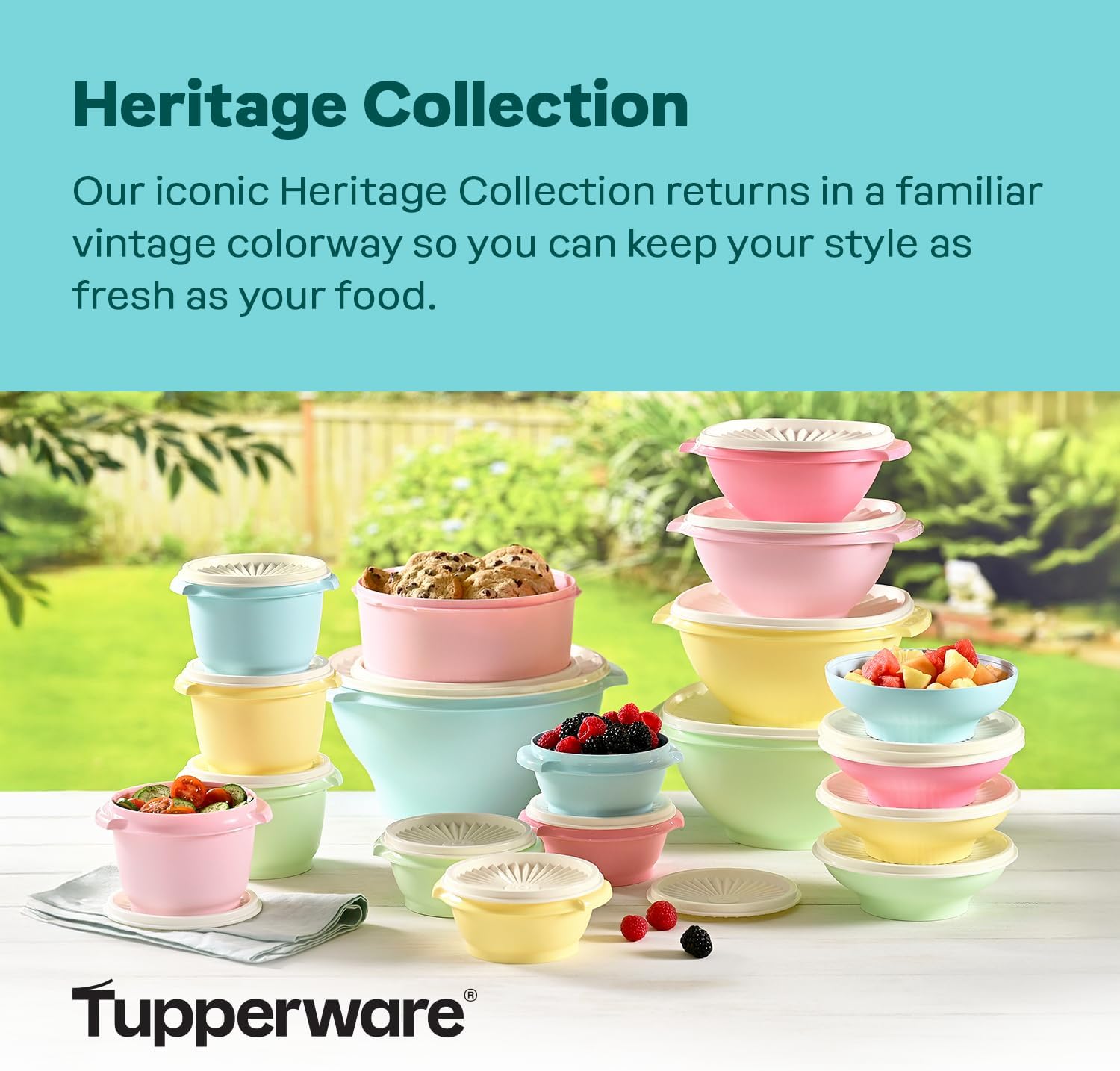 Tupperware Heritage Collection 36 Piece Food Storage Container Set in Vintage Colors- Dishwasher Safe & BPA Free - (18 containers + 18 lids)