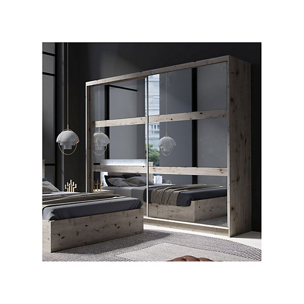 Armoire VELTIS 2 portes coulissantes avec miroirL230 x H215 cmColoris chene Wellington