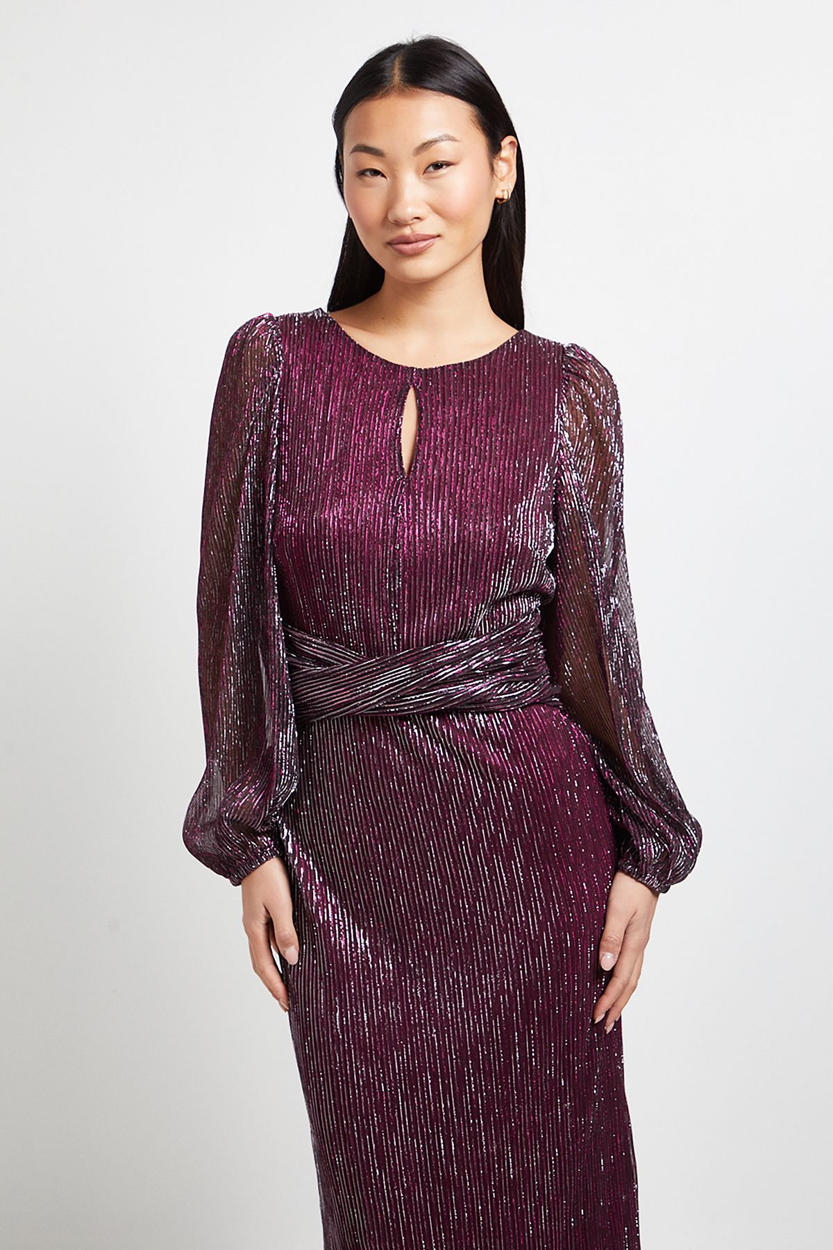 Dorothy Perkins Petite DP Luxe Sparkle Plisse Jersey Keyhole Twist Front Midi Dress