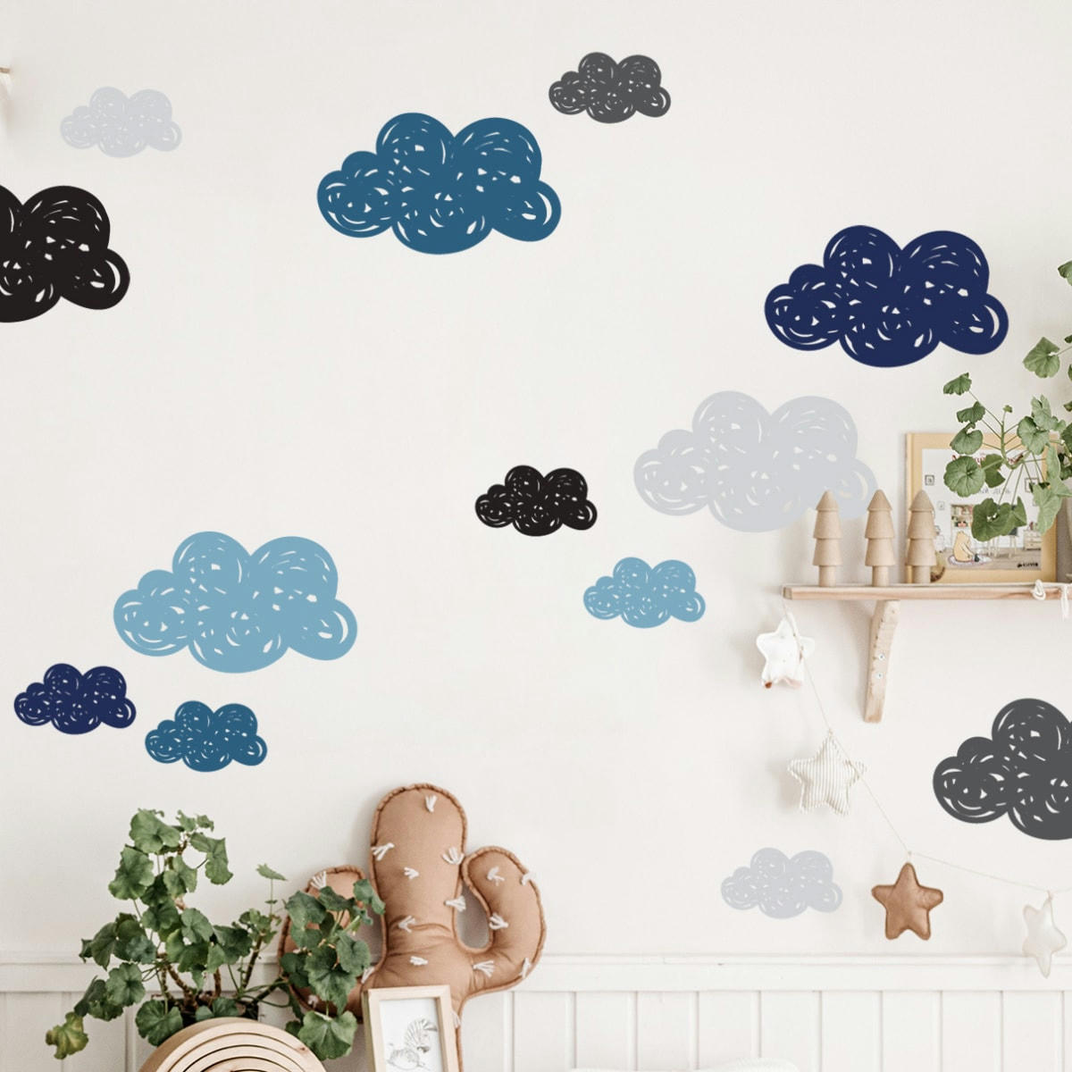 CLOUDS - Stickers muraux en vinyle petits nuages bleu et gris
