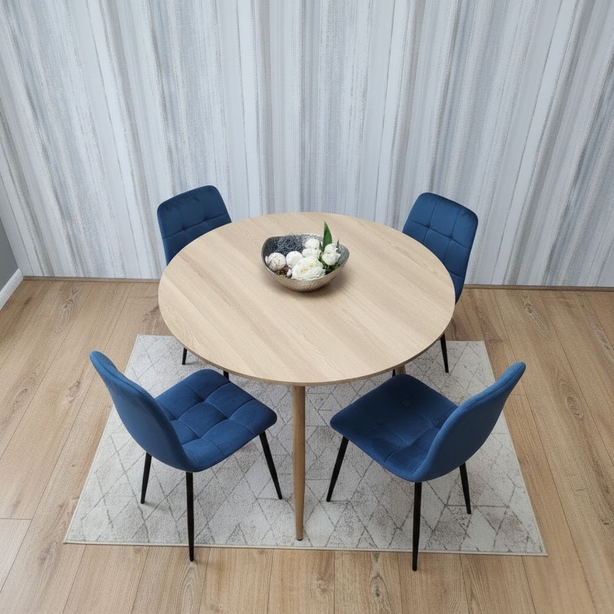 KOSY KOALA Modern Round Dining Table Set With 4 Blue Velvet Chairs