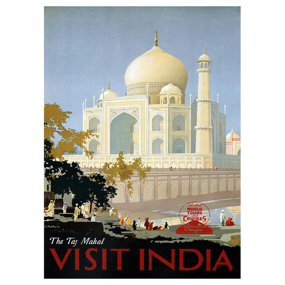 - Tableau affiche touristique vintage Visit India 50x70cm