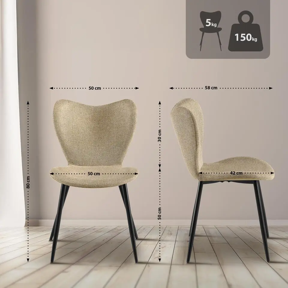 CLP Eetkamerstoel Maika zwart Frame - Stof - taupe