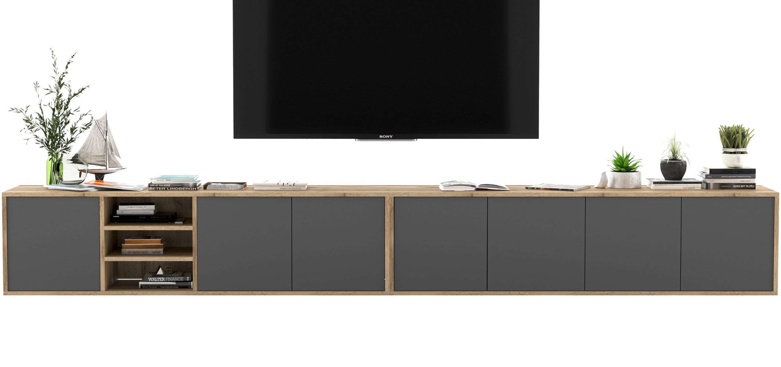Wisząca Szafka RTV Loft Komoda Grafit MAT 300 cm